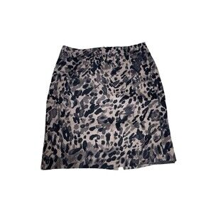 Ann Taylor Skirt Mini Straight Pencil brown Black Zips Sz 2 Lined Animal print